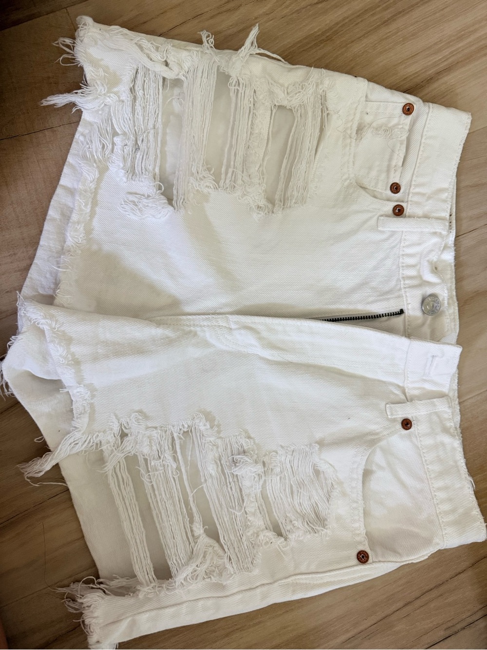 American Eagle Outfitters White High-Waist Distressed Denim Shorts